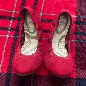 Red suede flats